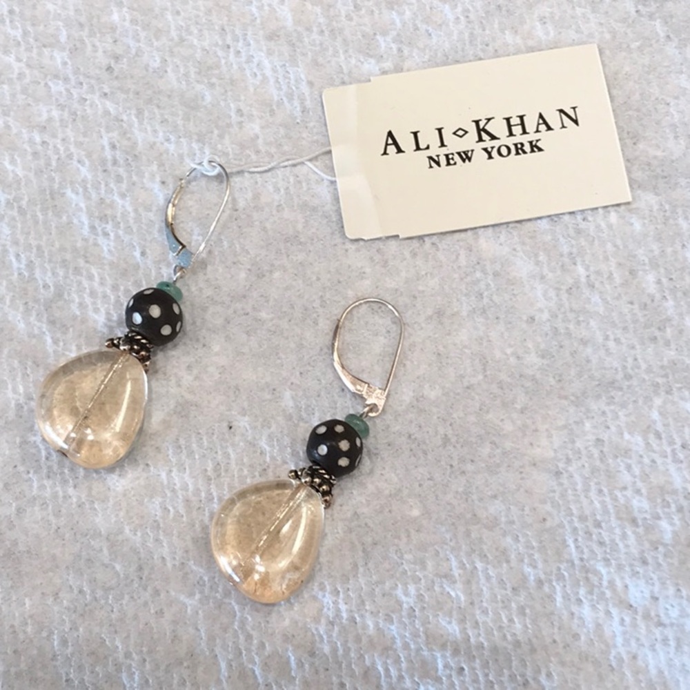 Unique Ali-Khan Collection Stone - French clip wire Earrings - NEW in box